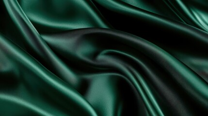Obraz premium Closeup of rippled green satin fabric texture background. Luxurious background design 