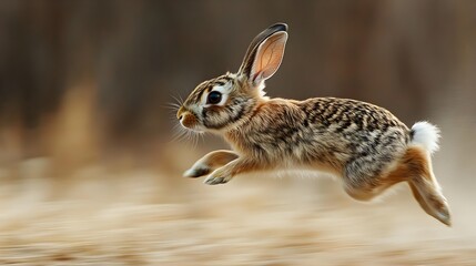 Obraz premium Speeding Hare Leaping Across Grassy Field in Swift Motion