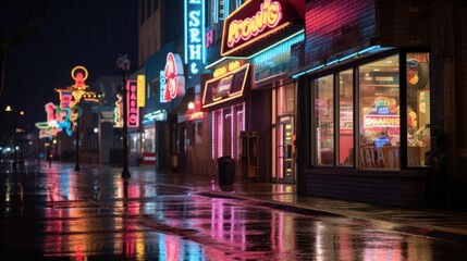 Neon City Street After Rain