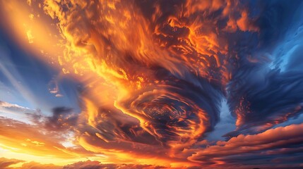 Dramatic Sunset with Golden Clouds over Rolling Hills