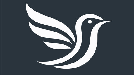 white bird logo, minimalism flat design style, solid dark grey background  