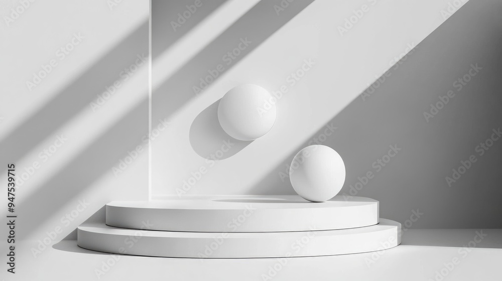 Aufkleber minimalistic illustration of a 3d geometric podium in white color with sleek design elements