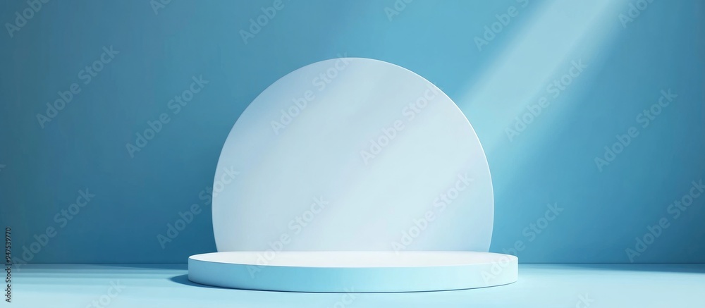Poster abstract white podium against a blue background conceptual display stand for product showcasing 3d r