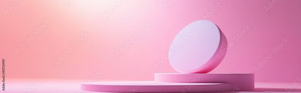Aufkleber abstract surreal 3d scene featuring an empty stage with a cylindrical podium against a holographic p