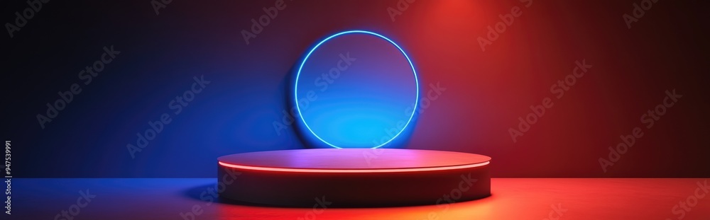 Poster 3d shiny round podium with a peach background suitable for use in banners flyers or web advertising 
