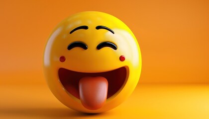 Fototapeta premium Yellow emoji with tongue out, silly and fun expression, 3D vector, bright colors.