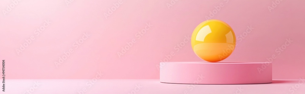 Poster geometric cosmetic display stand with a yellow sphere on a pink background 3d rendering design