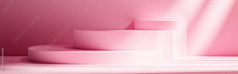 Poster elegant pink geometric backdrop featuring three tiers for product displays 3d rendering