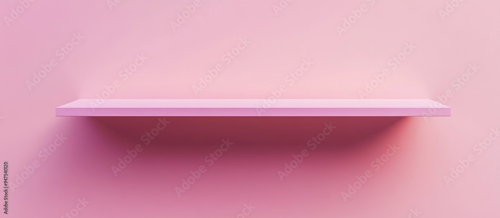 Poster Front view of an empty shelf against a pink wall showcasing a modern minimalistic design Display for showcasing room shelves Realistic 3D rendering