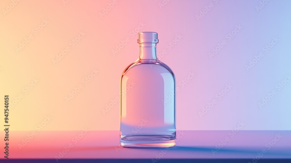 Aufkleber Clear bottle displayed on a gradient background mockup in a 3D scene