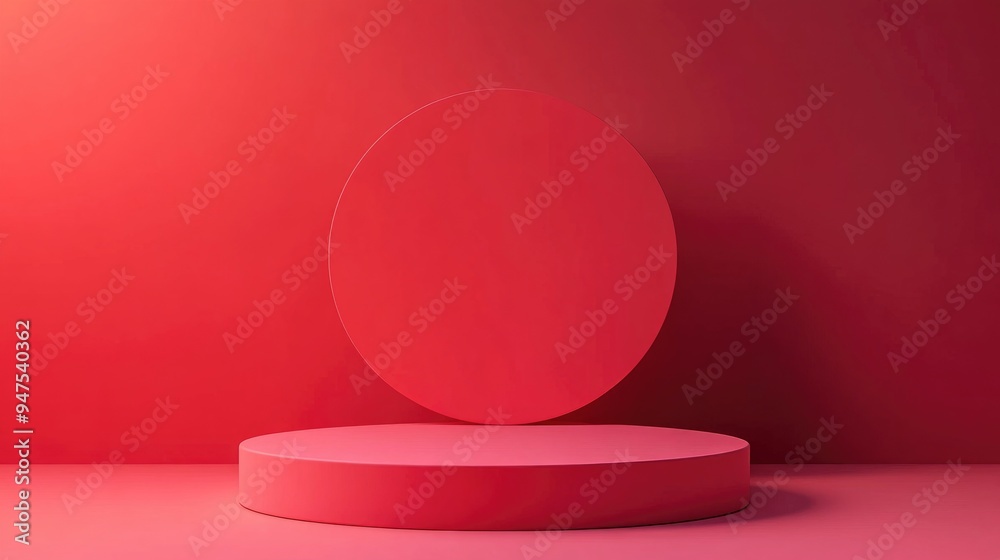 Poster minimalist studio background featuring a 3d red cylinder podium abstract geometric shape object illu