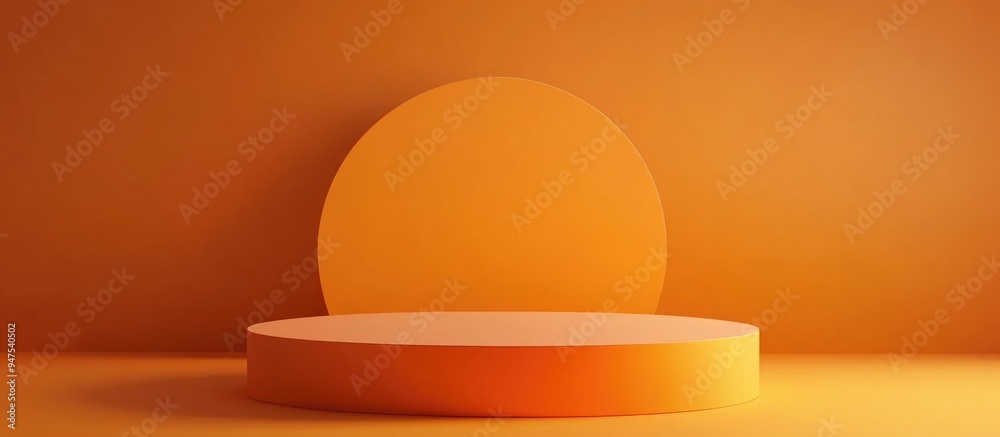 Poster Abstract orange geometric shape podium for product presentation against an orange backdrop 3D rendering