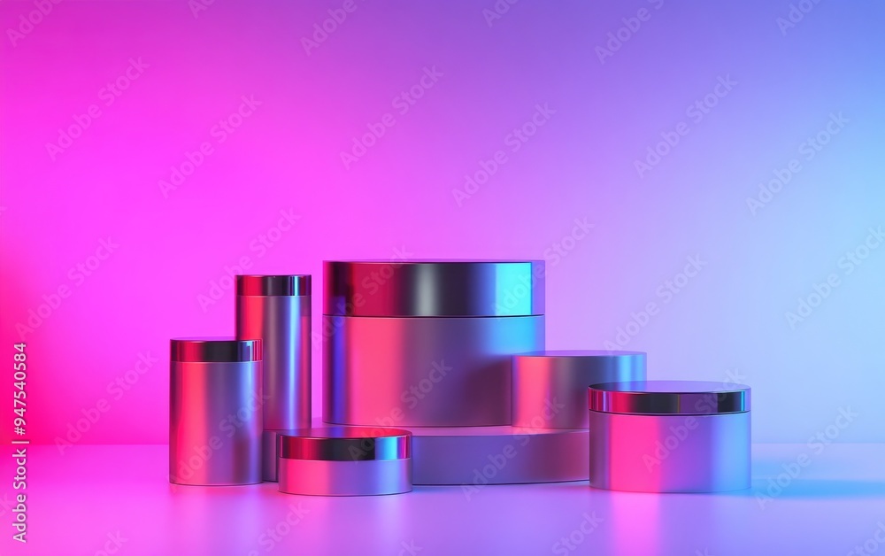 Aufkleber Minimalist modern product showcase on a gradient background Conceptual scene for new product presentation promotional sale or cosmetics display Low angle perspective below eye level upward view he