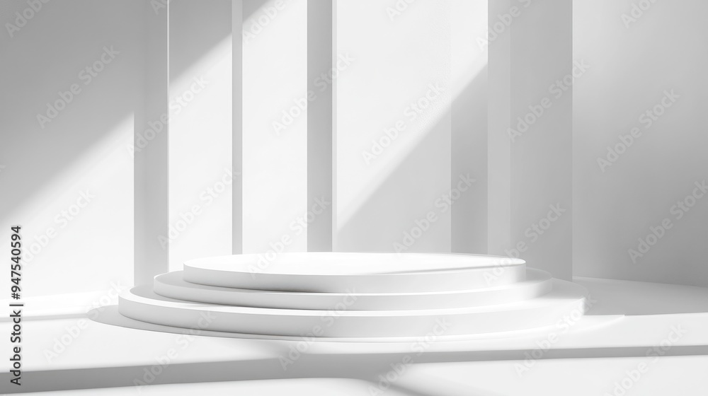 Poster minimal 3d rendering of a white geometric podium background design