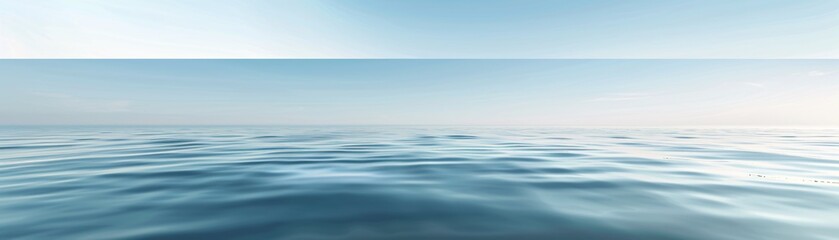 Obraz premium A serene 3D background featuring a calm ocean, gentle waves, and a clear blue sky, leaving ample copy space in the upper portion of the image.