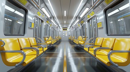 Fototapeta premium Empty Subway Car Interior with Yellow Seats