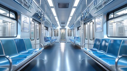 Fototapeta premium Empty Subway Car Interior with Yellow Seats