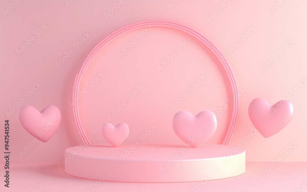 Poster premium podium stand on a soft pastel background decorative greeting card design for valentine s day