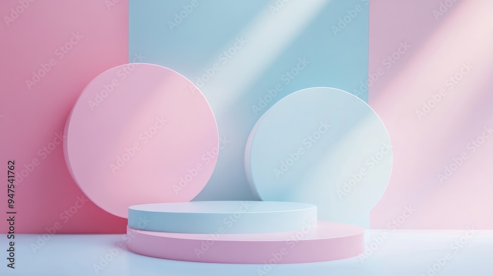Poster geometric pastel colored background designed for a cosmetic or product display podium in 3d render