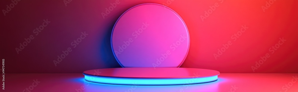 Aufkleber 3d shiny round podium with a peach background suitable for use in banners flyers or web advertising 