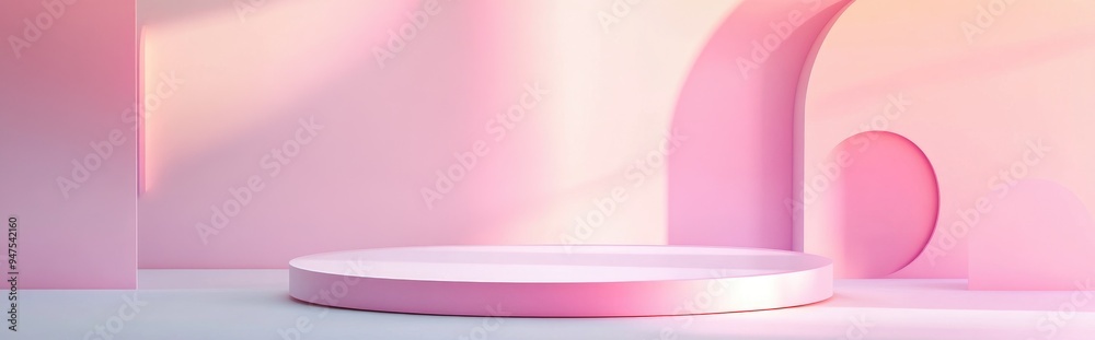 Poster Product podium on a pastel background featuring 3D elements Abstract minimal geometric design Theme for studio display platform Exhibition and marketing presentation stage 3D rendering