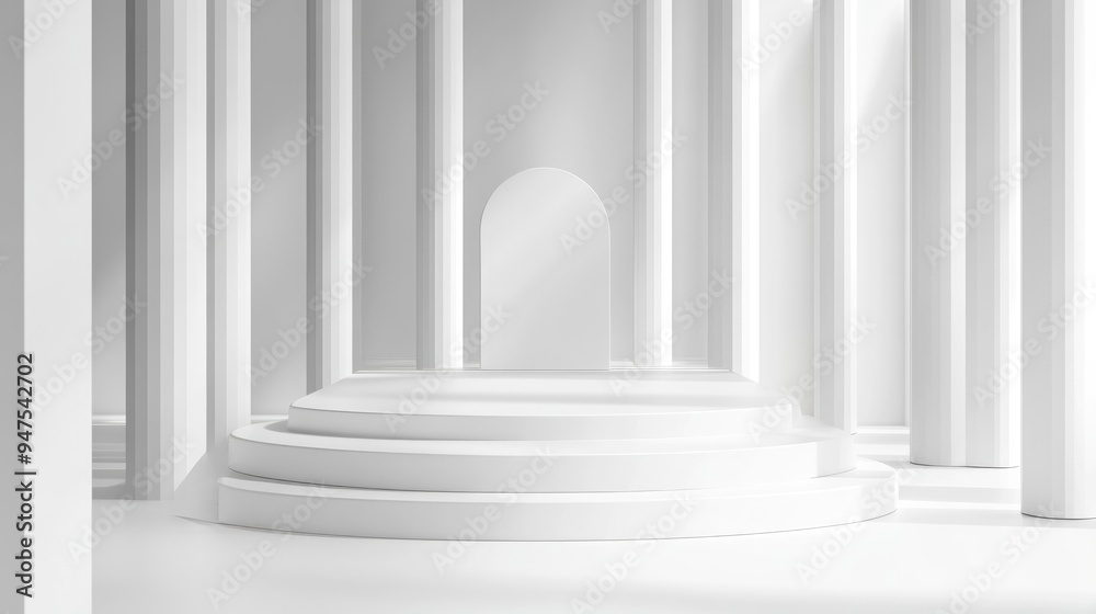Aufkleber minimalistic illustration of a 3d geometric podium in white color with sleek design elements