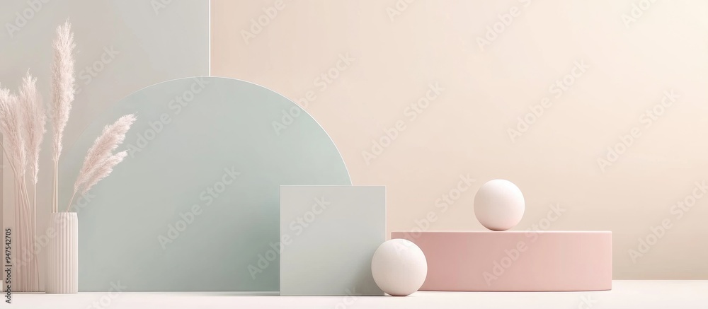 Aufkleber abstract geometric shapes in pastel colors for minimalist design suitable for cosmetic or product di