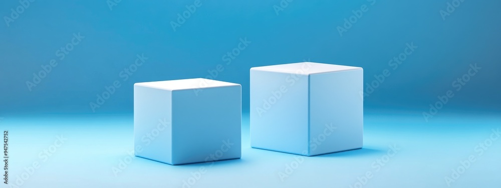 Aufkleber Blue Cube Display with Blank Template Two Cubes Stand in 3D Render