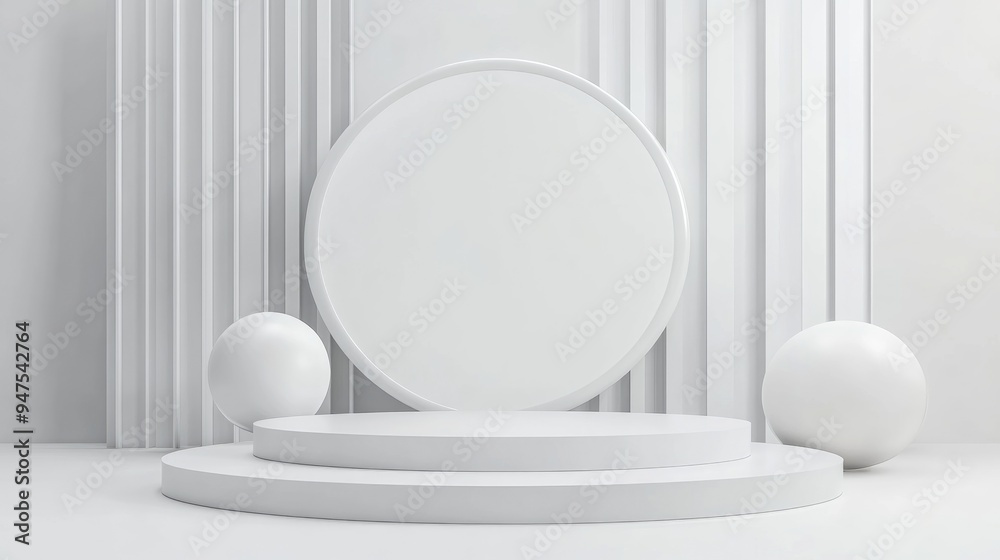 Poster Minimal 3D rendering of a white geometric podium background design