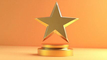 Gold star trophy award 3D rendering