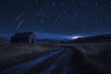 Remote Countryside Illuminated by a Meteor Shower