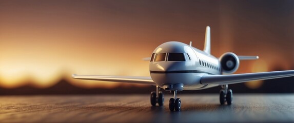 White Airplane on Wooden Surface at Sunset