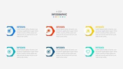 Business  infographics design for Six Step, option, parts or process. Infographic 6 element design template for presentation.  process diagram, step banner, flow chart, 6 option template.