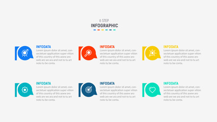 Business  infographics design for Six Step, option, parts or process. Infographic 6 element design template for presentation.  process diagram, step banner, flow chart, 6 option template.