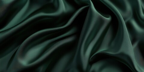 Closeup of rippled green satin fabric texture background. Luxurious background design