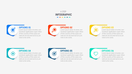 Business  infographics design for Six Step, option, parts or process. Infographic 6 element design template for presentation.  process diagram, step banner, flow chart, 6 option template.