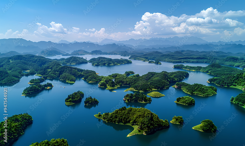 Sticker lake and mountains in the summer