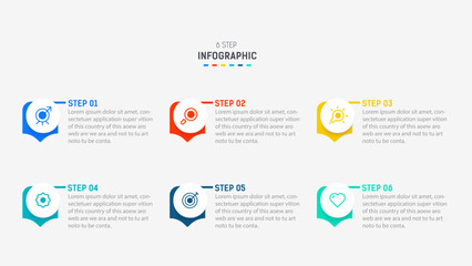 Business  infographics design for Six Step, option, parts or process. Infographic 6 element design template for presentation.  process diagram, step banner, flow chart, 6 option template.