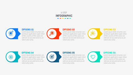 Business  infographics design for Six Step, option, parts or process. Infographic 6 element design template for presentation.  process diagram, step banner, flow chart, 6 option template.