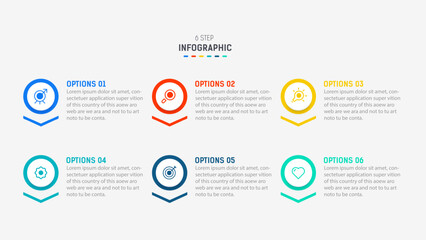 Fototapeta premium Business infographics design for Six Step, option, parts or process. Infographic 6 element design template for presentation. process diagram, step banner, flow chart, 6 option template.