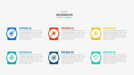 Business  infographics design for Six Step, option, parts or process. Infographic 6 element design template for presentation.  process diagram, step banner, flow chart, 6 option template.