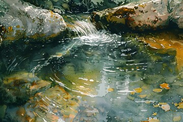 Obraz premium Abstract Watercolor Painting of a Forest Stream.