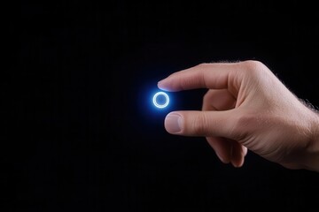 A hand holding a glowing blue orb against a dark background, symbolizing technology and innovation.