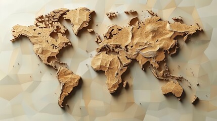 A close-up image of a detailed, carved wooden world map.