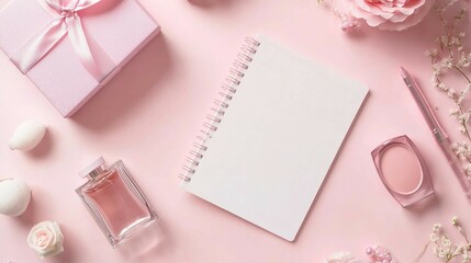 Stylish To-Do List and Beauty Essentials on Pastel Background - Top View