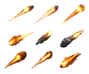 Burring rock falling on transparent background