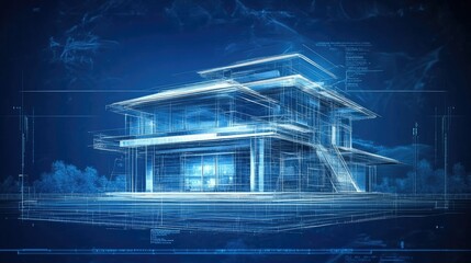 Architectural blueprint merging with technology