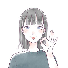 微妙なOK   女性　水彩