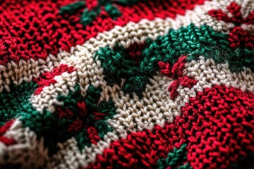 Cozy Christmas background with a knitted sweater pattern in festive colors
