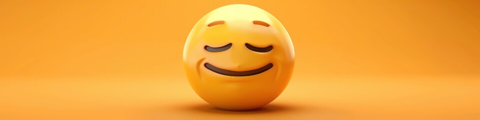 Fototapeta premium Yellow emoji face with eyes closed and a serene smile, looking peaceful.